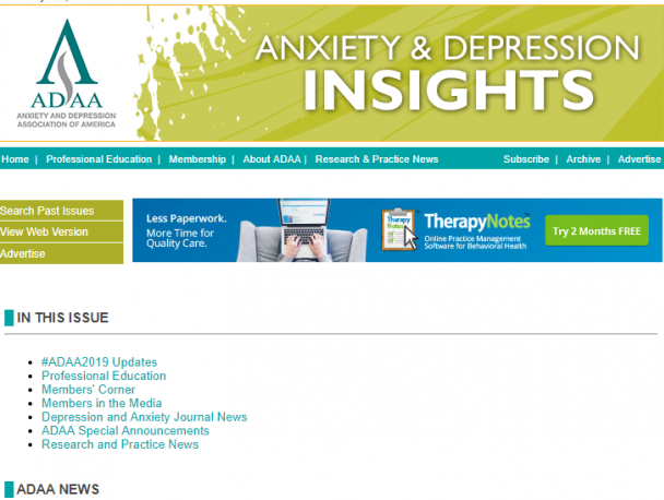 Insights E Newsletter Anxiety And Depression Association Of