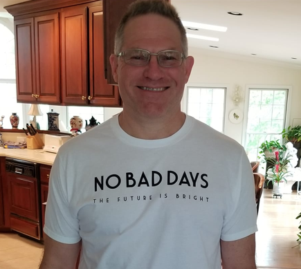 Ken wearing a shirt that says "No Bad Days"